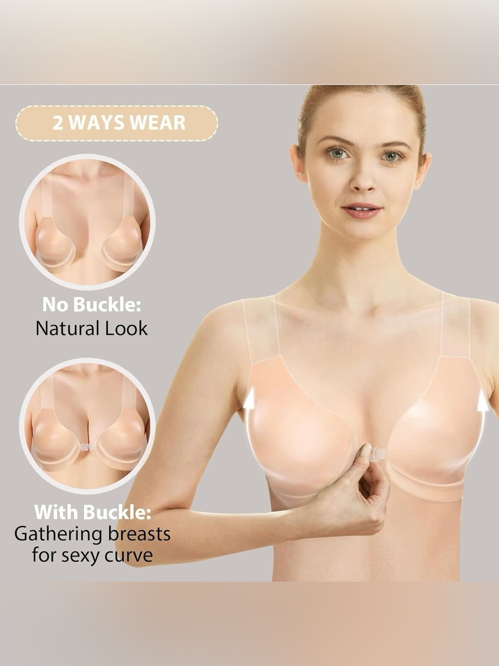 Mixilu Sticky Bra For Large & Saggy Breasts - Invisible Lift Push Up - size D